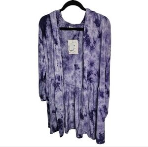 Open-Front Tie-Dye Tunic Cardigan - Purple